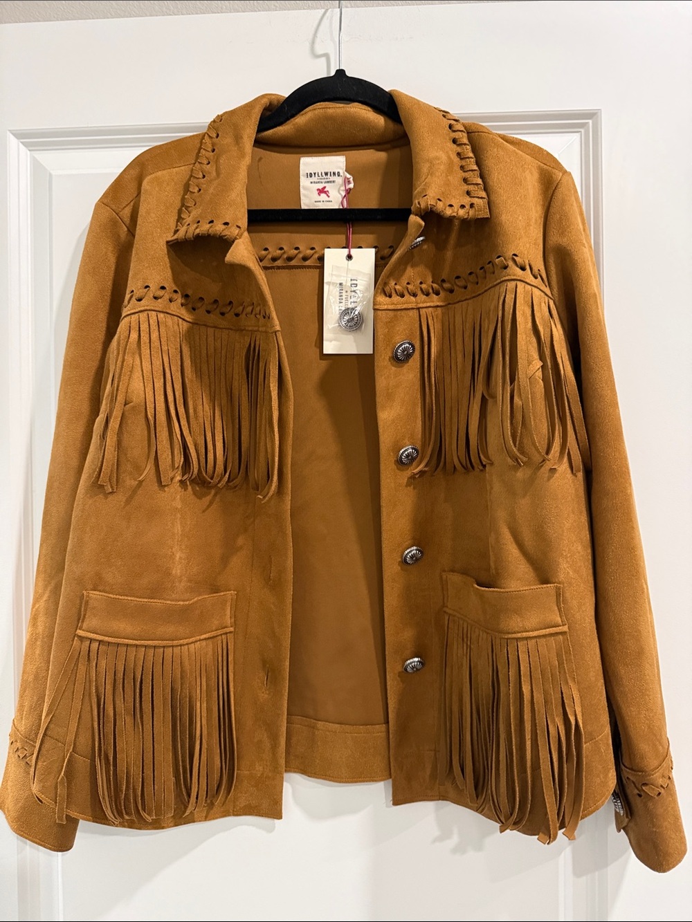 NWT Idyllwind Vintage-Inspired faux Suede Fringe Jacket - pecan sz s